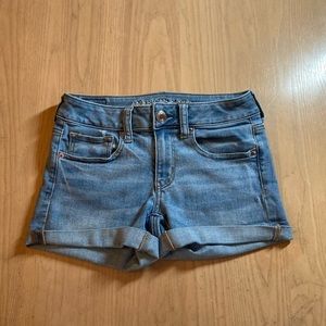 American Eagle Midi Light Wash Cuffed Jean Shorts